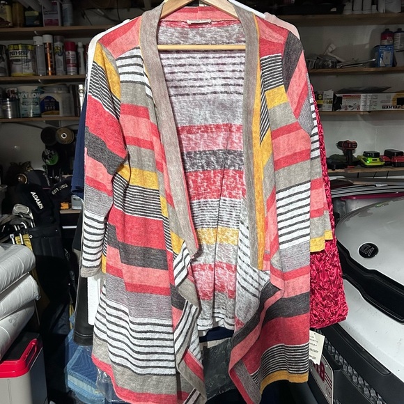 flamingo urban striped open front knit cover up cardigan, WS9 - Picture 6 of 8